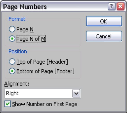 Tell Access how you want the page numbers or date to appear.